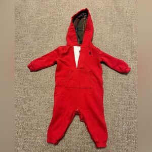 Ralph Lauren Baby Boy Red Hooded One-Piece Sweatshirt Material Longall